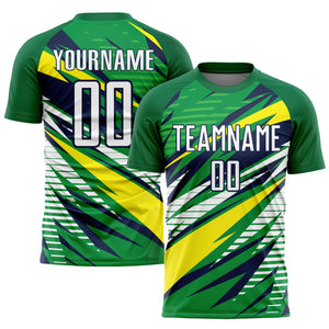 Custom Green White Yellow-Navy Sublimation Soccer Uniform Jersey