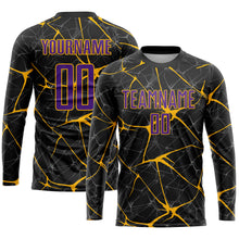 Load image into Gallery viewer, Custom Black Purple-Gold Sublimation Soccer Uniform Jersey

