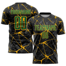 Load image into Gallery viewer, Custom Black Kelly Green-Gold Sublimation Soccer Uniform Jersey

