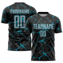 Load image into Gallery viewer, Custom Black Gray-Teal Sublimation Soccer Uniform Jersey
