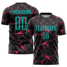 Load image into Gallery viewer, Custom Black Aqua-Neon Pink Sublimation Soccer Uniform Jersey
