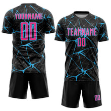 Load image into Gallery viewer, Custom Black Pink-Sky Blue Sublimation Soccer Uniform Jersey
