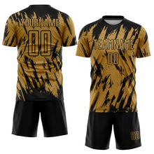 Load image into Gallery viewer, Custom Old Gold Black Sublimation Soccer Uniform Jersey
