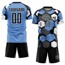 Load image into Gallery viewer, Custom Light Blue Black-White Sublimation Soccer Uniform Jersey
