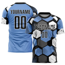 Load image into Gallery viewer, Custom Light Blue Black-White Sublimation Soccer Uniform Jersey
