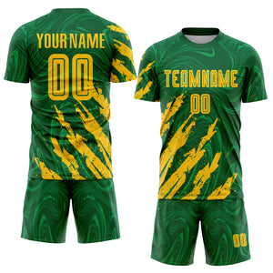 Custom Kelly Green Gold Sublimation Soccer Uniform Jersey