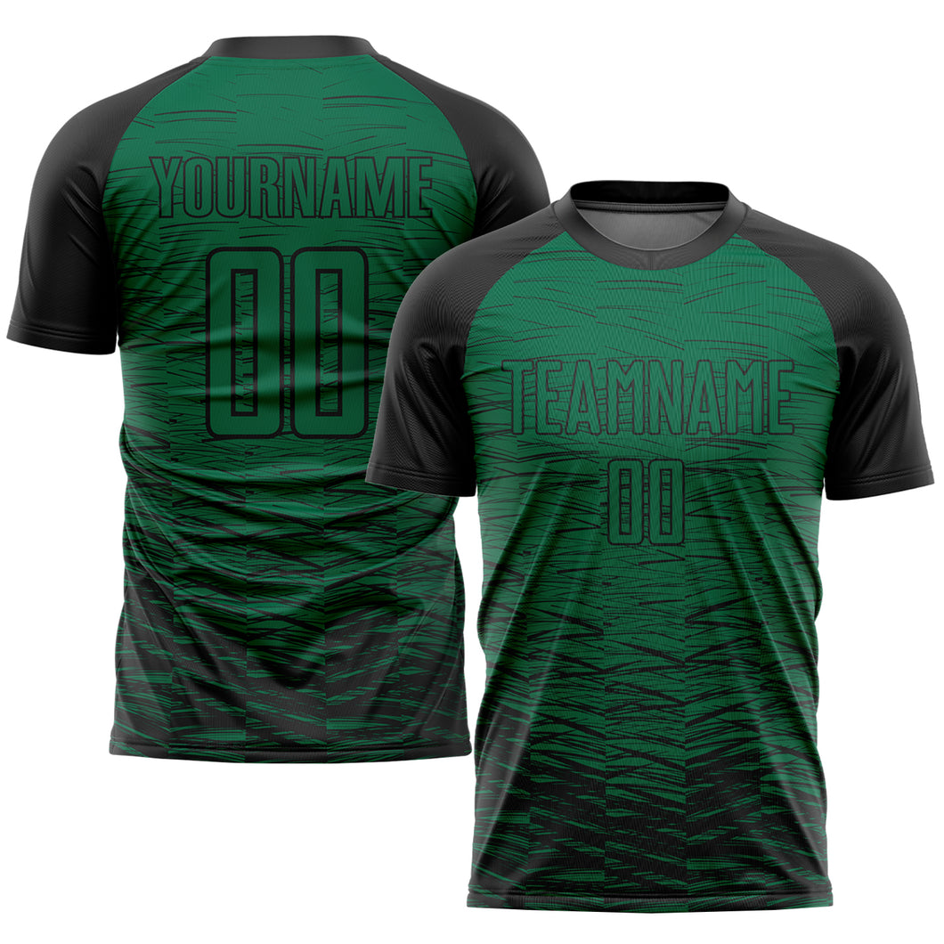 Custom Kelly Green Black Sublimation Soccer Uniform Jersey