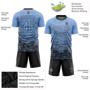 Custom Light Blue Black Sublimation Soccer Uniform Jersey