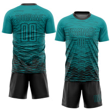 Load image into Gallery viewer, Custom Teal Black Sublimation Soccer Uniform Jersey
