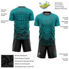 Load image into Gallery viewer, Custom Teal Black Sublimation Soccer Uniform Jersey
