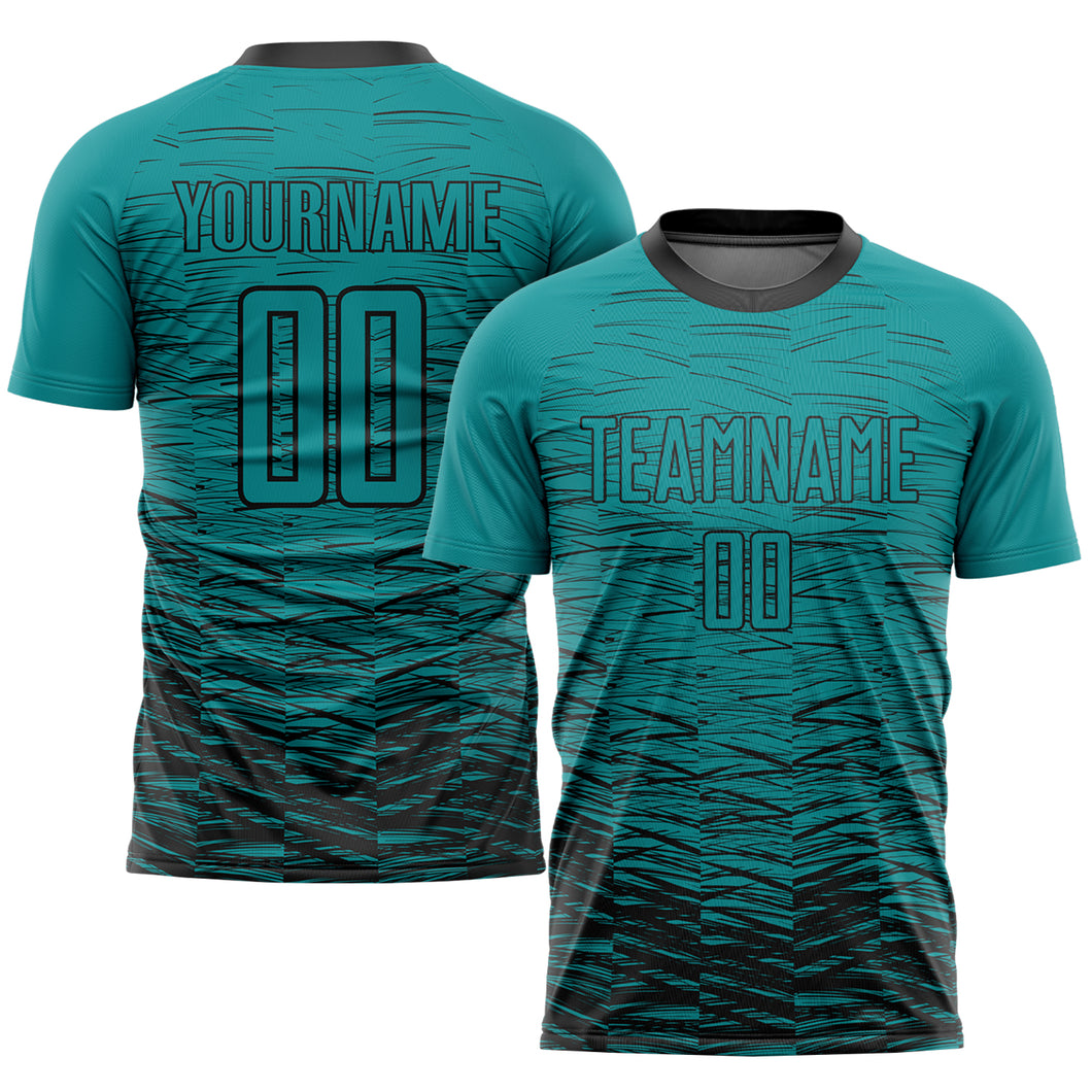 Custom Teal Black Sublimation Soccer Uniform Jersey