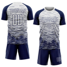 Load image into Gallery viewer, Custom Navy White Sublimation Soccer Uniform Jersey
