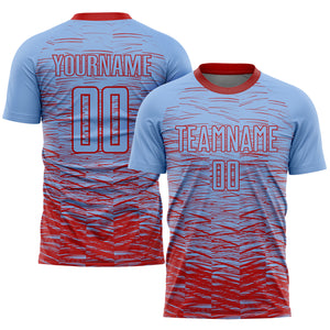 Custom Light Blue Red Sublimation Soccer Uniform Jersey