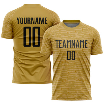 Custom Old Gold Black Sublimation Soccer Uniform Jersey