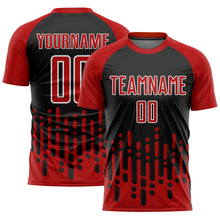 Load image into Gallery viewer, Custom Red Black-White Abstract Fluid Wave Sublimation Soccer Uniform Jersey
