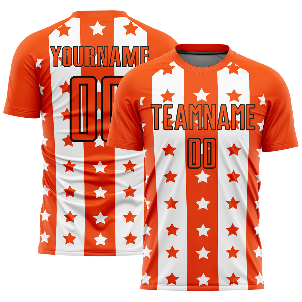 Custom Orange Black-White Stars And Stripes Sublimation Soccer Uniform Jersey