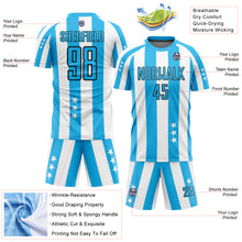 Load image into Gallery viewer, Custom White Sky Blue-Black Stars And Squares Sublimation Soccer Uniform Jersey
