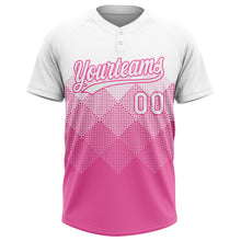 Load image into Gallery viewer, Custom Pink White 3D Pattern Gradient Square Shapes Two-Button Unisex Softball Jersey
