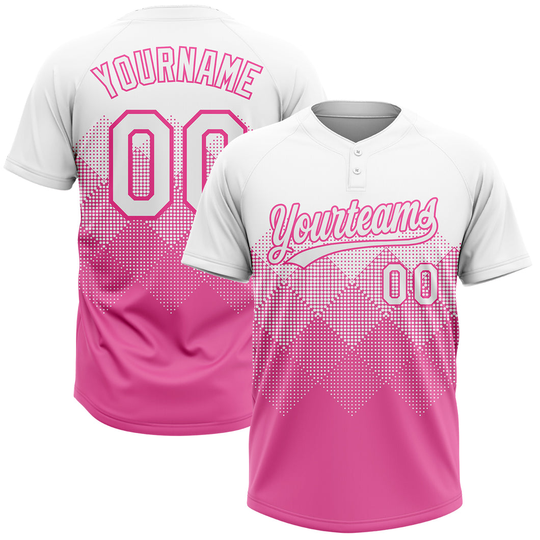 Custom Pink White 3D Pattern Gradient Square Shapes Two-Button Unisex Softball Jersey