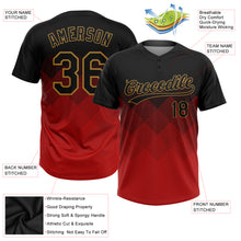 Load image into Gallery viewer, Custom Red Black-Old Gold 3D Pattern Two-Button Unisex Softball Jersey
