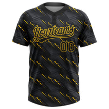 Load image into Gallery viewer, Custom Black Black-Gold 3D Pattern Two-Button Unisex Softball Jersey
