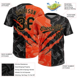 Custom Graffiti Pattern Black-Old Gold 3D Two-Button Unisex Softball Jersey