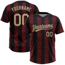 Load image into Gallery viewer, Custom Black Vegas Gold-Red 3D Pattern Two-Button Unisex Softball Jersey
