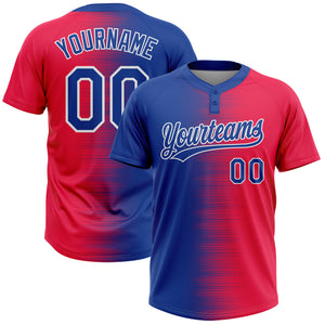 Custom Red Royal-White 3D Pattern Two-Button Unisex Softball Jersey
