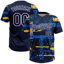 Load image into Gallery viewer, Custom Navy Navy Royal-Gold 3D Pattern Two-Button Unisex Softball Jersey
