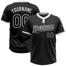 Load image into Gallery viewer, Custom Black Black-White Two-Button Unisex Softball Jersey
