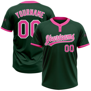Custom Green Pink-White Two-Button Unisex Softball Jersey