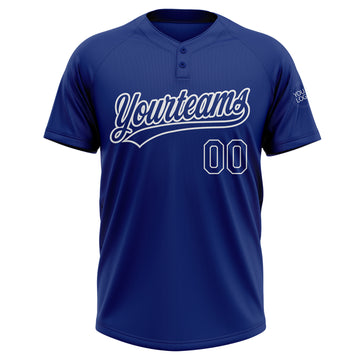 Custom Royal Royal-White Two-Button Unisex Softball Jersey