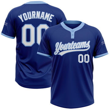 Custom Royal White-Light Blue Two-Button Unisex Softball Jersey