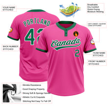 Load image into Gallery viewer, Custom Pink Kelly Green-White Two-Button Unisex Softball Jersey
