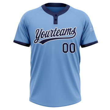 Custom Light Blue Navy-White Two-Button Unisex Softball Jersey