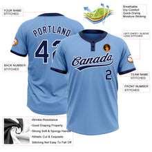 Load image into Gallery viewer, Custom Light Blue Navy-White Two-Button Unisex Softball Jersey
