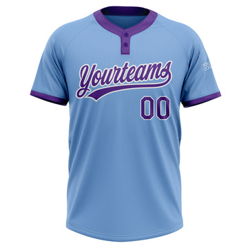 Custom Light Blue Purple-White Two-Button Unisex Softball Jersey