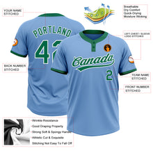 Load image into Gallery viewer, Custom Light Blue Kelly Green-White Two-Button Unisex Softball Jersey
