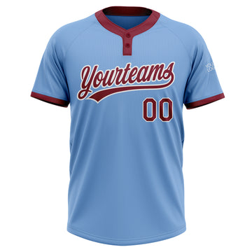 Custom Light Blue Crimson-White Two-Button Unisex Softball Jersey