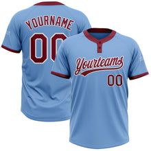Load image into Gallery viewer, Custom Light Blue Crimson-White Two-Button Unisex Softball Jersey
