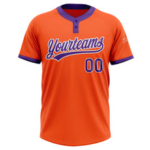 Load image into Gallery viewer, Custom Orange Purple-White Two-Button Unisex Softball Jersey
