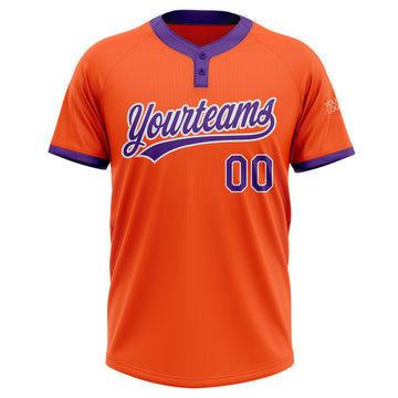 Custom Orange Purple-White Two-Button Unisex Softball Jersey