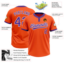 Load image into Gallery viewer, Custom Orange Purple-White Two-Button Unisex Softball Jersey
