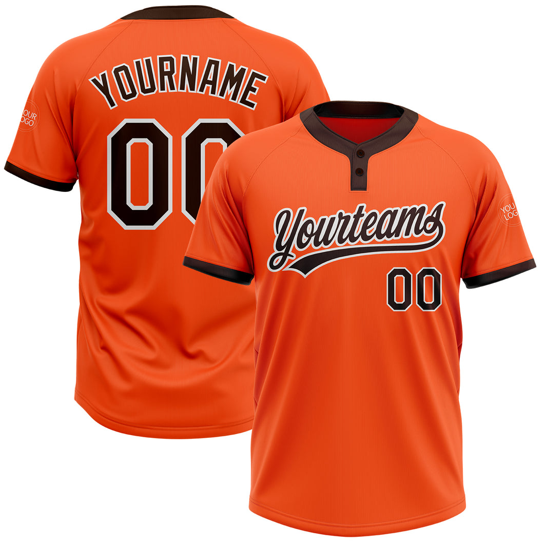 Custom Orange Brown-White Two-Button Unisex Softball Jersey