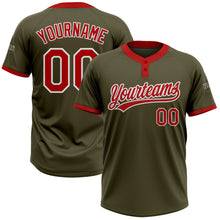 Load image into Gallery viewer, Custom Olive Red-White Salute To Service Two-Button Unisex Softball Jersey
