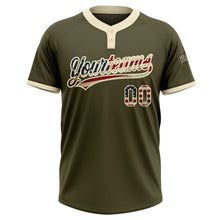 Load image into Gallery viewer, Custom Olive Vintage USA Flag-Cream Salute To Service Two-Button Unisex Softball Jersey
