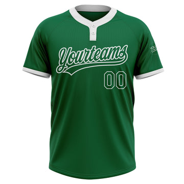 Custom Kelly Green Kelly Green-White Two-Button Unisex Softball Jersey