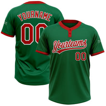 Load image into Gallery viewer, Custom Kelly Green Red-White Two-Button Unisex Softball Jersey
