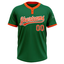 Load image into Gallery viewer, Custom Kelly Green Orange-White Two-Button Unisex Softball Jersey
