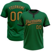 Load image into Gallery viewer, Custom Kelly Green Old Gold-Black Two-Button Unisex Softball Jersey
